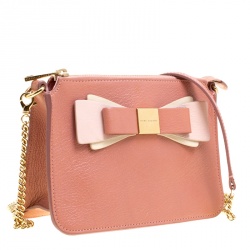 Pre Owned Marc Jacobs Bubble Gum Pink Leather Bow Chain Crossbody Bag