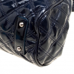 Pre Owned Marc Jacobs Dark Blue Quilted Patent Leather Stam Top Handle Shoulder Bag