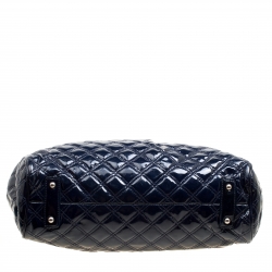 Pre Owned Marc Jacobs Dark Blue Quilted Patent Leather Stam Top Handle Shoulder Bag