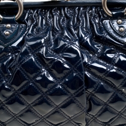 Pre Owned Marc Jacobs Dark Blue Quilted Patent Leather Stam Top Handle Shoulder Bag