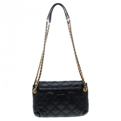Pre Owned Marc Jacobs Black Quilted Coated Canvas Bow Shoulder Bag