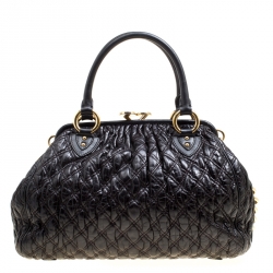 Marc Jacobs Black Quilted Leather Stam Top Handle Bag