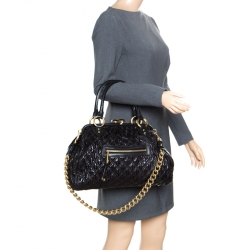 Marc Jacobs Black Quilted Leather Stam Top Handle Bag