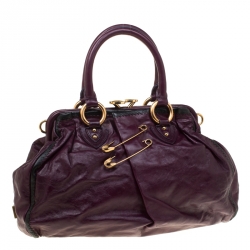 Marc Jacobs Purple Leather Safety Pin Stam Top Handle Bag