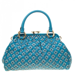 Marc Jacobs Blue Quilted Leather Robert Leslie Stam Top Handle Bag