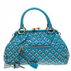Marc Jacobs Blue Quilted Leather Robert Leslie Stam Top Handle Bag