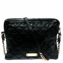 Pre Owned Marc Jacobs Black Quilted Leather iPad Chain Crossbody Bag