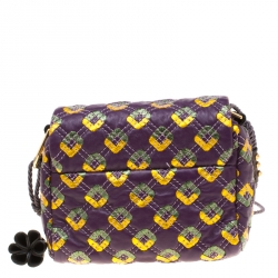 Pre Owned Marc Jacobs Purple Quilted Leather Robert Leslie Flap Crossbody Bag
