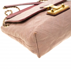 Pre Owned Marc Jacob Peach/Red Quilted Leather and Python Trim Flap Bag