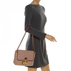 Pre Owned Marc Jacob Peach/Red Quilted Leather and Python Trim Flap Bag