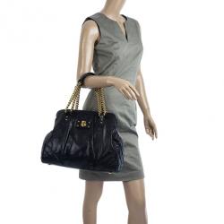 Pre Owned Marc Jacobs Black Leather Mix Quilted Classic East-West Tote Bag