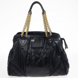 Pre Owned Marc Jacobs Black Leather Mix Quilted Classic East-West Tote Bag