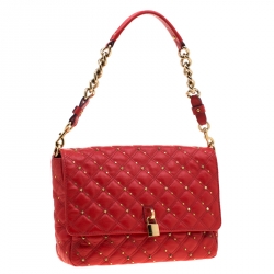 Pre Owned Marc Jacobs Red Leather Stardust Beat Shoulder Bag