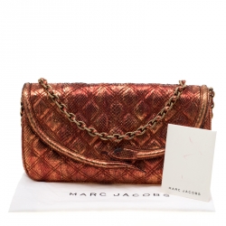 Pre Owned Marc Jacobs Red/Gold Snakeskin Flap Shoulder Bag