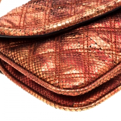Pre Owned Marc Jacobs Red/Gold Snakeskin Flap Shoulder Bag