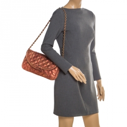 Pre Owned Marc Jacobs Red/Gold Snakeskin Flap Shoulder Bag