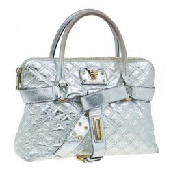 Pre Owned Marc Jacobs Silver Leather Casey Double Quilted Tote