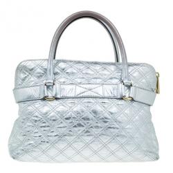 Pre Owned Marc Jacobs Silver Leather Casey Double Quilted Tote