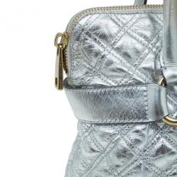 Pre Owned Marc Jacobs Silver Leather Casey Double Quilted Tote