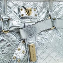 Pre Owned Marc Jacobs Silver Leather Casey Double Quilted Tote