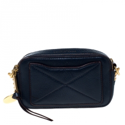 Pre Owned Marc Jacobs Navy Blue Leather Double Zip Crossbody Bag