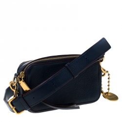Pre Owned Marc Jacobs Navy Blue Leather Double Zip Crossbody Bag