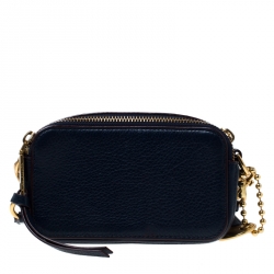 Pre Owned Marc Jacobs Navy Blue Leather Double Zip Crossbody Bag