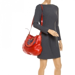 Pre Owned Marc Jacobs Orange Embellished Patent Leather Daisy Hobo