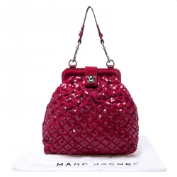 Marc Jacobs Red Sequins Embellished Canvas and Suede Frog Frame Shoulder Bag