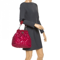 Marc Jacobs Red Sequins Embellished Canvas and Suede Frog Frame Shoulder Bag