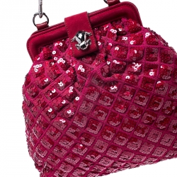 Marc Jacobs Red Sequins Embellished Canvas and Suede Frog Frame Shoulder Bag