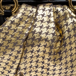 Pre Owned Marc Jacobs Black/Gold Houndstooth Print Leather and Fur Little Stam Shoulder Bag