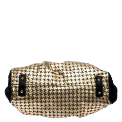 Pre Owned Marc Jacobs Black/Gold Houndstooth Print Leather and Fur Little Stam Shoulder Bag
