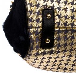 Pre Owned Marc Jacobs Black/Gold Houndstooth Print Leather and Fur Little Stam Shoulder Bag