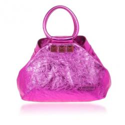 Pre Owned Marc Jacobs Metallic Pink Crackled Leather Cruise Tote