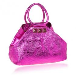 Pre Owned Marc Jacobs Metallic Pink Crackled Leather Cruise Tote