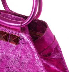 Pre Owned Marc Jacobs Metallic Pink Crackled Leather Cruise Tote