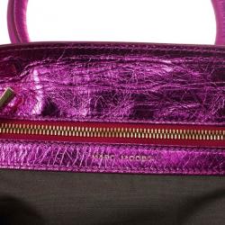 Pre Owned Marc Jacobs Metallic Pink Crackled Leather Cruise Tote
