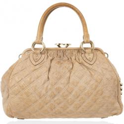 Pre Owned Marc Jacobs Beige Quilted Leather Stam Satchel