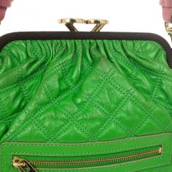 Pre Owned Marc Jacobs Bright Green Quilted Little Stam Bag
