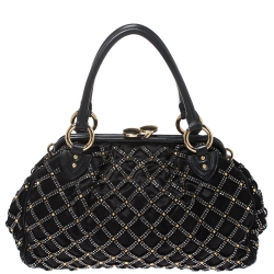 Pre Owned Marc Jacobs Black Crystal Embellished Satin Stam Satchel