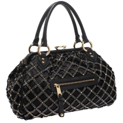 Pre Owned Marc Jacobs Black Crystal Embellished Satin Stam Satchel