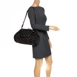 Pre Owned Marc Jacobs Black Crystal Embellished Satin Stam Satchel