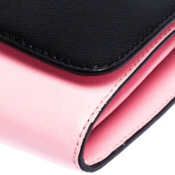 Marc Jacbos Pink/Black Leather Snapshot Wallet On Chain