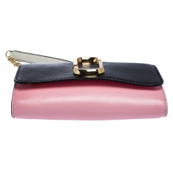 Marc Jacbos Pink/Black Leather Snapshot Wallet On Chain