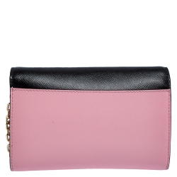 Marc Jacbos Pink/Black Leather Snapshot Wallet On Chain