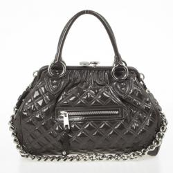 Pre Owned Marc Jacobs Grey Quilted Patent Stam Satchel
