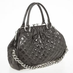 Pre Owned Marc Jacobs Grey Quilted Patent Stam Satchel