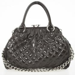 Pre Owned Marc Jacobs Grey Quilted Patent Stam Satchel