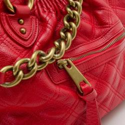 Pre Owned Marc Jacobs Cherry Red Quilted Leather Stam Bag